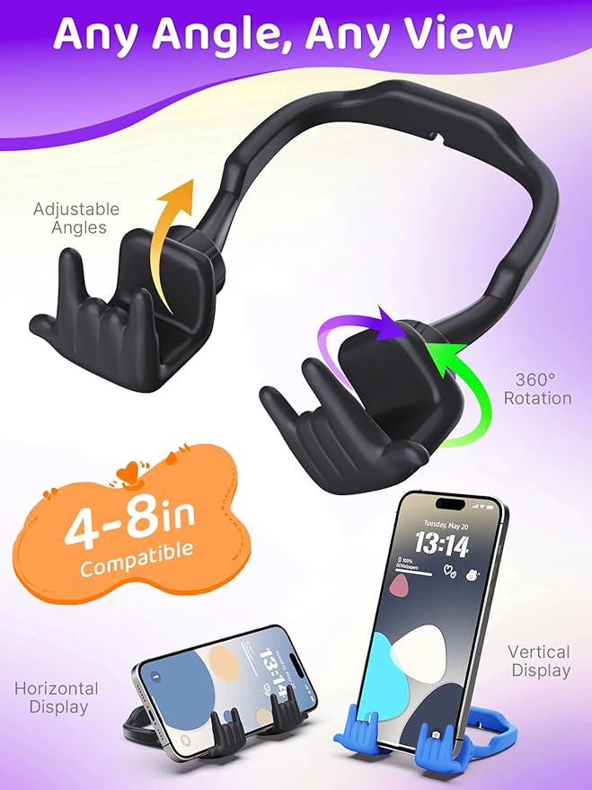 Stocking Stuffers for Teen Boys Girls Gifts Cell Phone Stand Upgrade Adjustable Rock on Lazy Phone Stand for Desk Cool Funny Gadget Gifts for Christmas Adult Men Women Wife 2Pack Black Blue