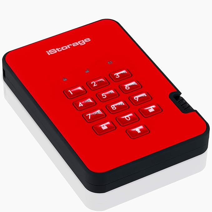 iStorage diskAshur2 SSD 512GB Red| Secure portable solid state drive | Password protected | Dust & water resistant | Hardware Encryption