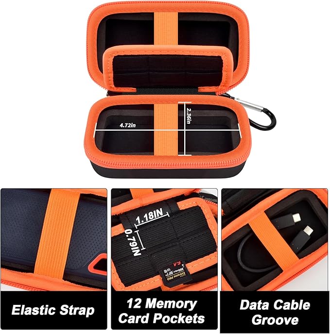 Case Compatible with SanDisk Extreme Pro/for SanDisk Portable SSD 1TB 2TB 4TB 500GB/ for Crucial X10 X9 Pro External Solid State Drive, Travel Storage Bag for 2 SSD and SD Card -Orange (Box Only)