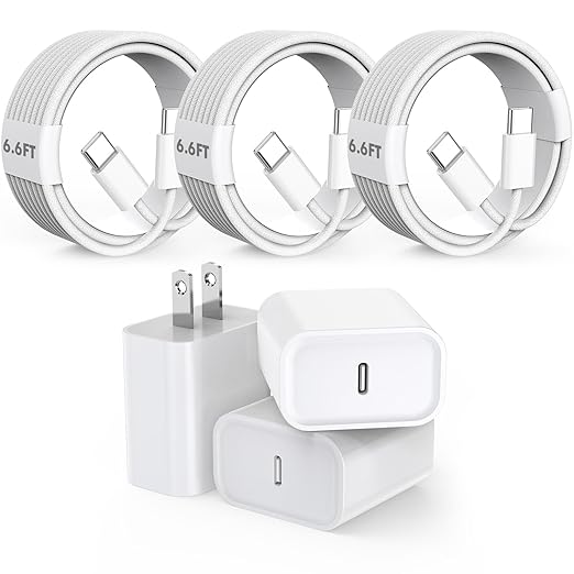 iPhone 17 16 Charger Fast Charging,20W Fast USB C Charger Block 3Pack USBC Type C Fast Charging 6FT Woven Charge Cable for Apple iPhone Air/17 Pro Max/16e/16 ProMax/16Plus/15 Pro/iPad Pro/Air/AirPods