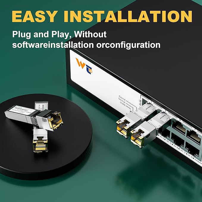 10G SFP+ to RJ-45 Transceiver, 1.25/2.5/5/10G-T Copper SFP+ CAT6a Module, Auto-Negotiation, Up to 30m, for Cisco SFP-10G-T-S, Ubiquiti UniFi UF-RJ45-10G, Meraki, TP-Link, Mikrotik, Netgear and More