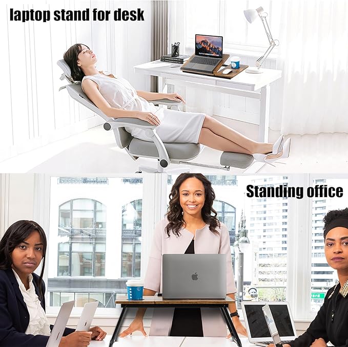 Laptop Desk for Bed Couch, Adjustable Foldable Bed Table with Cup Holder, Breakfast Serving Tray, Portable Laptop Lap Desk Stand for Working Reading Writing Eating Gaming in Bed Sofa Floor(RetroBrown)