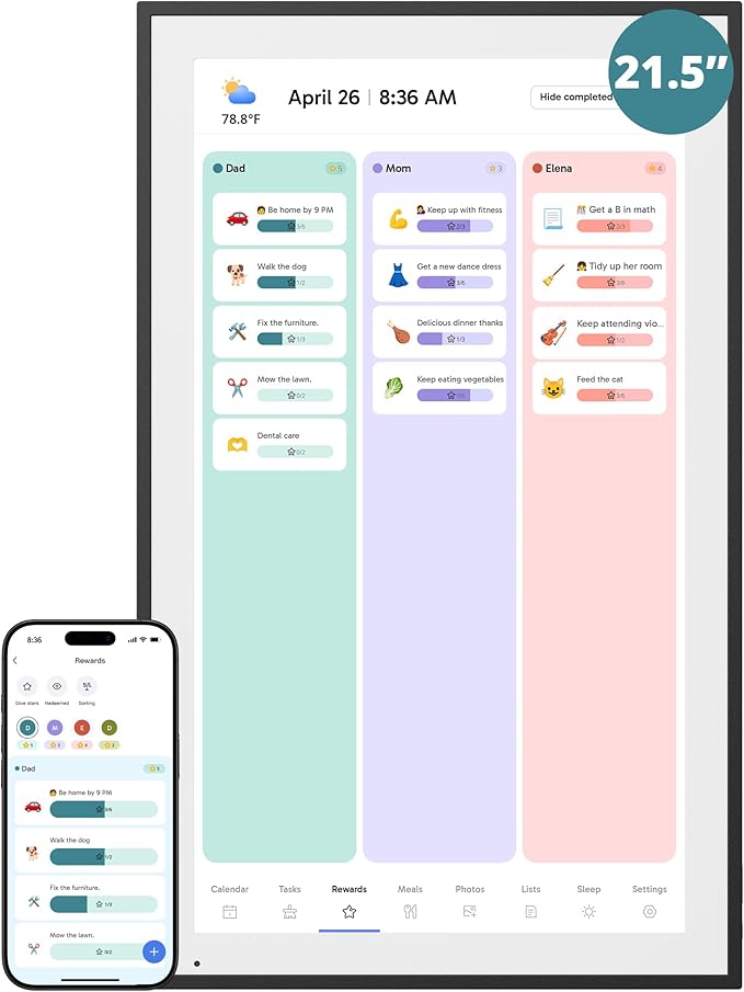 Digital Calendar 21.5 Inch Touch Screen, Electronic Wall Calendar Chore Chart for Family Monthly/Weekly Planner, Interactive Display Smart Calendar for Home Organization, Desk Mount Included - Black