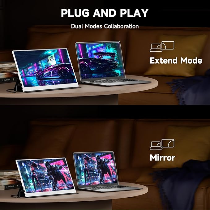 QAF 15.6 Inch Portable Monitor for Laptop, FHD 1080P USB-C HDMI 100% sRGB HDR IPS Display, Ultra-Thin Travel Second Screen Compatible with Laptop Mac PC Phone PS5 Xbo Switch, Built-in Speakers (White)