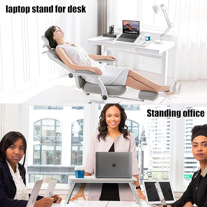 Laptop Desk for Bed Couch, Adjustable Foldable Bed Table with Cup Holder, Breakfast Serving Tray, Portable Laptop Lap Desk Stand for Working Reading Writing Eating Gaming in Bed Sofa Floor(White)