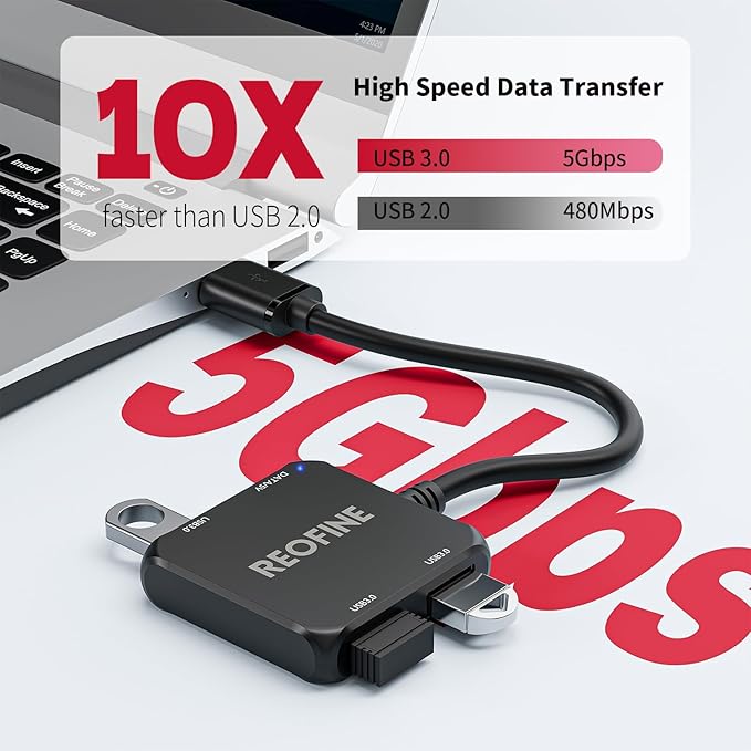 USB 3.0 Hub, 4 Port USB Hub Splitter,Portable USB Adapter Mini Multiport Expander for Desktop, Laptop, Gaming Console, Flash Drive, HDD, Printer, PC, Keyboards