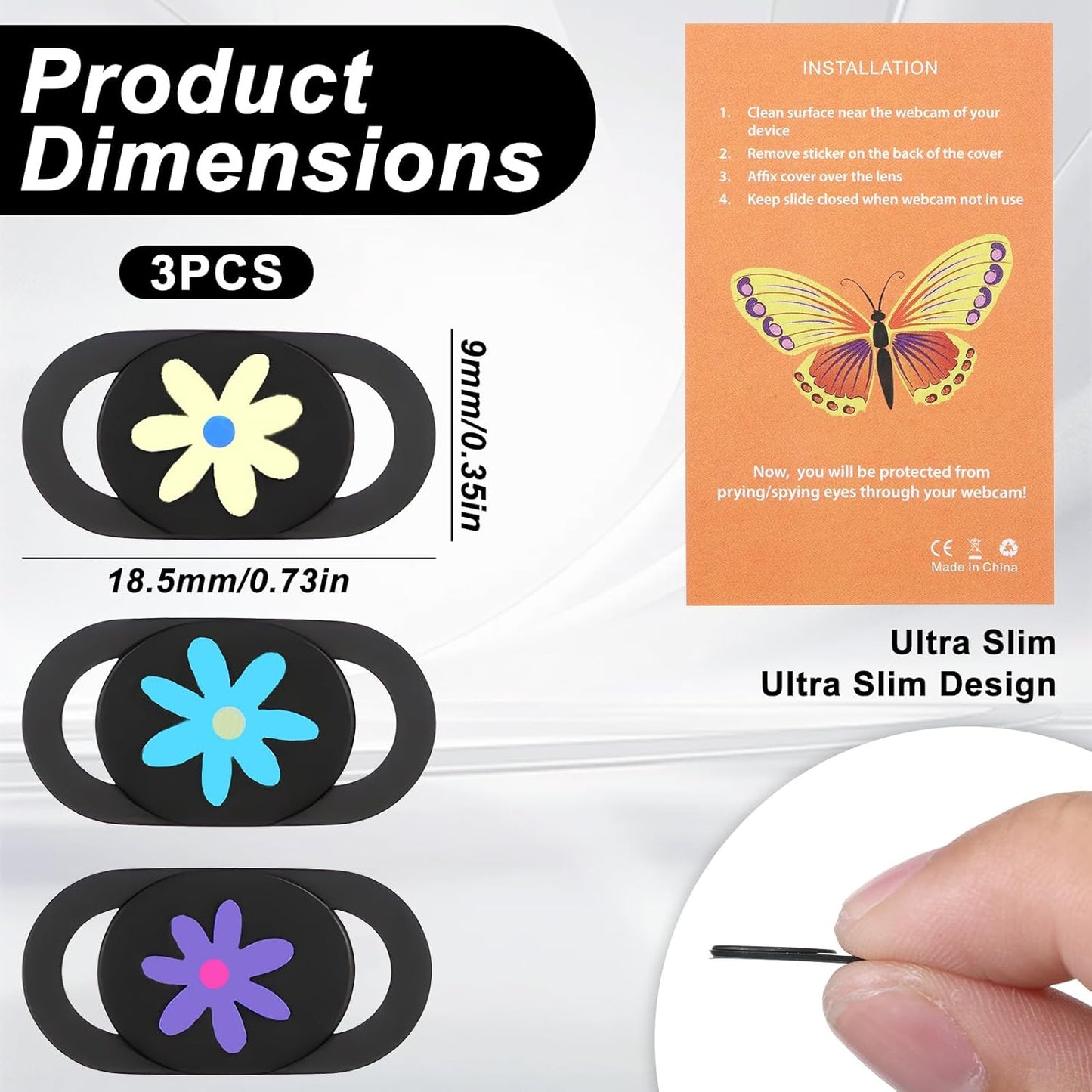 3 Pack Flower Laptop Camera Cover Slide, Flower Universal Webcam Cover Slide 0.027 Inch Ultra Thin Camera Privacy Covers for Laptop, Computer, Phone