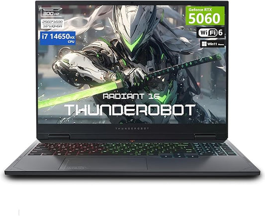 Thunderobot Radiant 16 5060 Gaming Laptop, 16" QHD+ 300Hz 2.5K Display, Core i7-14650HX, NVIDIA GeForce RTX 5060, 16GB DDR5 RAM, 512GB SSD, RGB Backlit Keyboard, Wi-Fi 6, Win11 Home