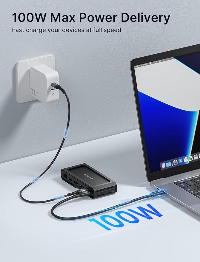 JSAUX USB-C Laptop Docking Station, 11-in-1 Dock with 8K@30Hz HDMI and DP, 100W PD, USB C and 3 USB A, Gigabit Ethernet, 3.5mm Audio, SD/TF Reader Compatible with Steam Deck, MacBook,ROG Ally-HB1101