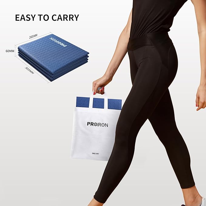 PROIRON Foldable Yoga Mat 0.24"/0.16" for Home Workout & Travel, Non Slip Travel Yoga Mats with Carry Bag, Packable Yoga Mat for Home Gym, Pilates, Fitness,Stretching