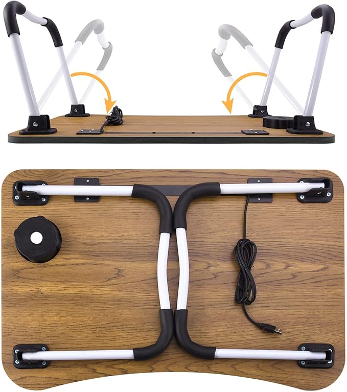 Slendor Lap Desk with Cup Holder, Foldable Laptop Table for Bed, Portable Bed Desk for Laptop and Writing, Computer Tray with Tablet Slot, Notebook Stand Reading Holder for Couch Sofa Floor,Walnut