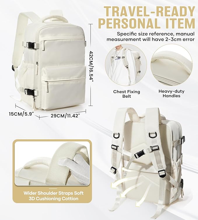 Vacuum Travel Backpack with Pump for Women, Personal Item Carry on Vacpack Backpacks Flight Approved 18x14x8 inches for Men,Laptop Waterproof Work Compression bags Casual Daypack,Beige