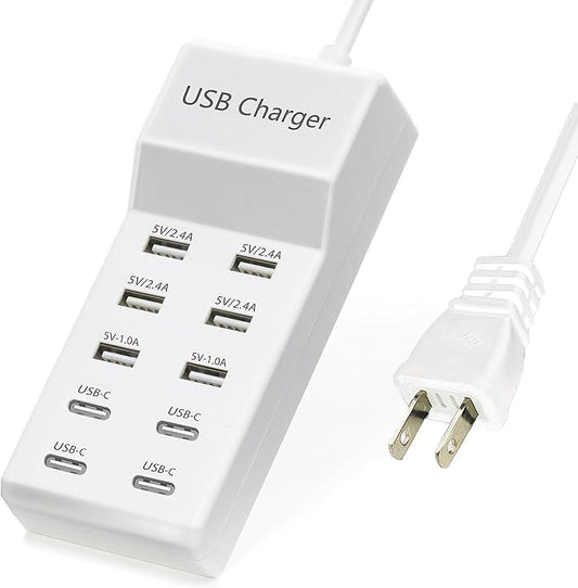 USB Charger,50W USB Charging Station with 10-Port (6 USB-A Port & 4 USB-C Port) Compatible with iPhone 15/14/13/13pro Max 12/12 Mini/12Pro/12 Pro Max/11,Tablets, Smartphones White