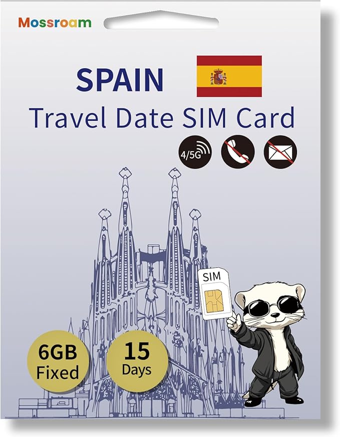 Spain Prepaid Data SIM Card 6 GB Fixed 4/5G LTE High-Speed Data for 15 Days with Hotspot