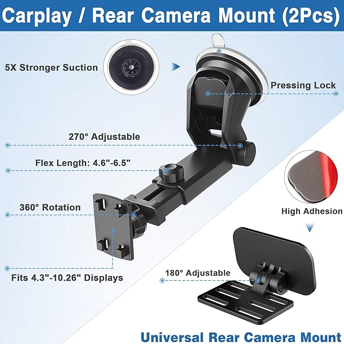 Carplay Mount(2Pack),Backup Camera Monitor Mount,Baby Car Camera Holder for Rohent,Car Play Screen Bracket for Carpuride,Rearview Back up Camera Monitor Windshield Suction Cup Stand,Car Stereo Holder