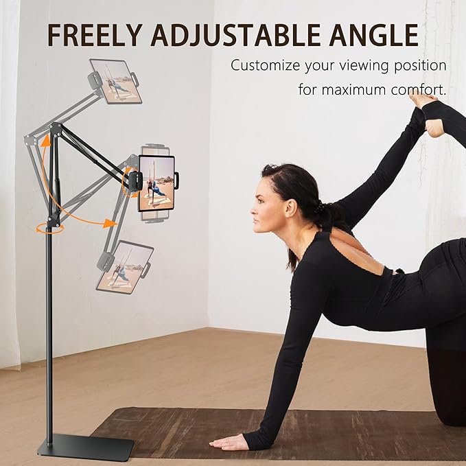 Tablet Floor Stand & Kindle Holder, Overhead Bed Reading Stand with 360° Rotatable Clamp and Height Adjustable Flexible Long Arm, Compatible with Kindle, iPad mini/Air/Pro, and 4.7-14 Inch Devices