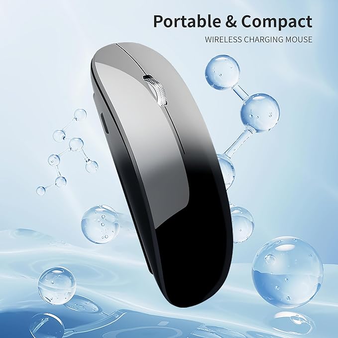 TENMOS M18 Bluetooth Mouse, USB C Rechargeable Wireless Mouse, Triple Mode (Dual Bluetooth+USB) Silent Mice Portable with USB Receiver and Type C Adapter for Laptop/MacBook/iPad - Grey and Black