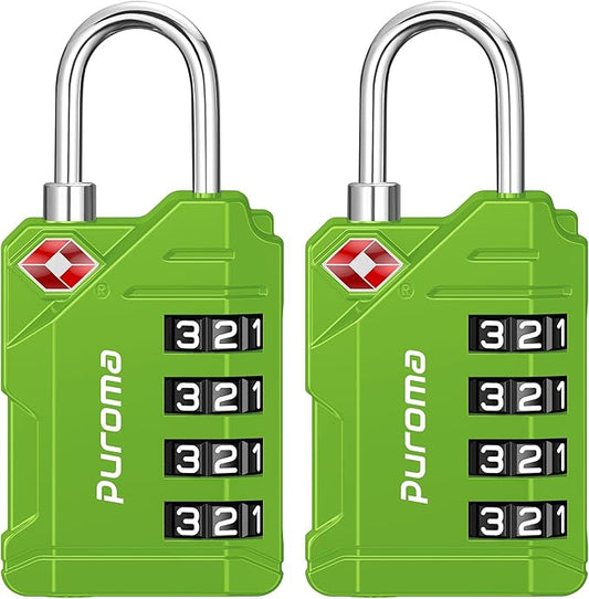 Puroma TSA Approved Luggage Locks, 2 Pack 4 Digit Resettable Travel Combination Code Lock with Zinc Alloy Body for Suitcase, Backpack, Laptop Bag, Gym Locker, Toolbox (Green)