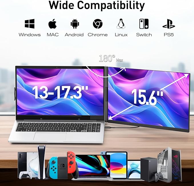 KEFEYA Laptop Screen Extender, 15.6" FHD 1080P IPS Portable Monitor for Laptop, Plug and Play Dual Monitor Extender for 13"-17.3" Laptops, Compatible with MAC, Windows, Android, Linux, Chrome