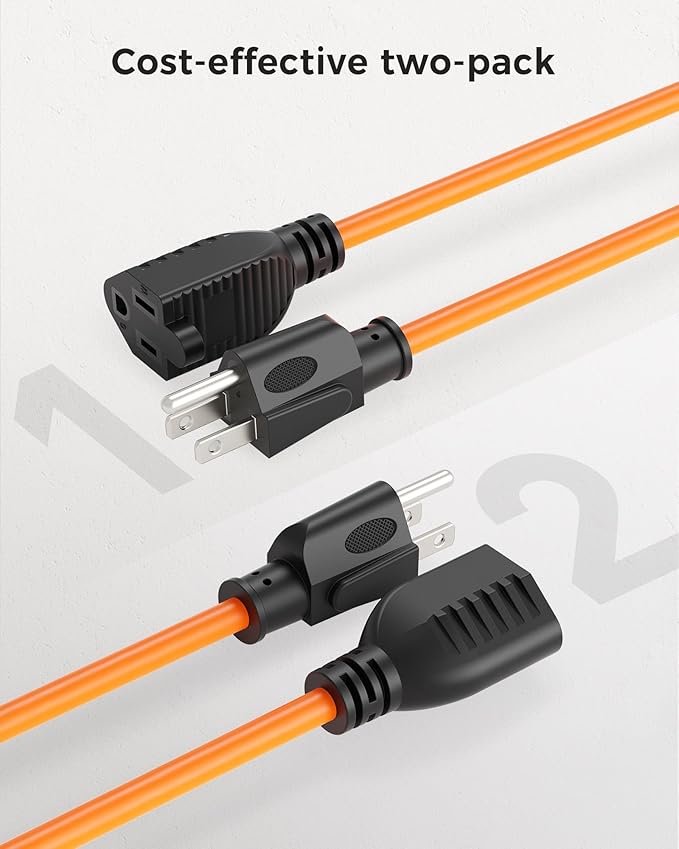 [UL Listed] Cable Matters 2-Pack 16 AWG Heavy Duty 13A Power Extension Cord - 3ft, 3 Prong Power Cord Extension, NEMA 5-15P to NEMA 5-15R, Orange
