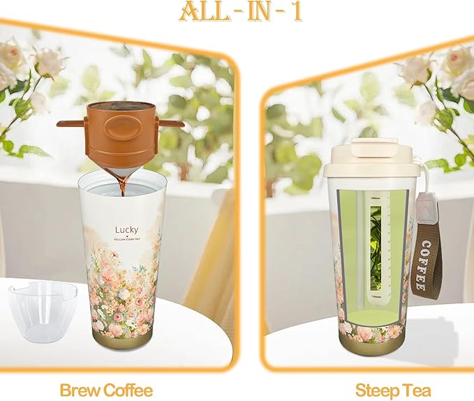 ZK&HX LIFE 17oz Camping Coffee Makers with Ceramic Coating,Camp Pour Over Coffee Maker Set,Portable Coffee Kit for Travel Camping,Insulated Coffee&Tea Mug,Tea Infuser Mug for Loose Leaf Tea