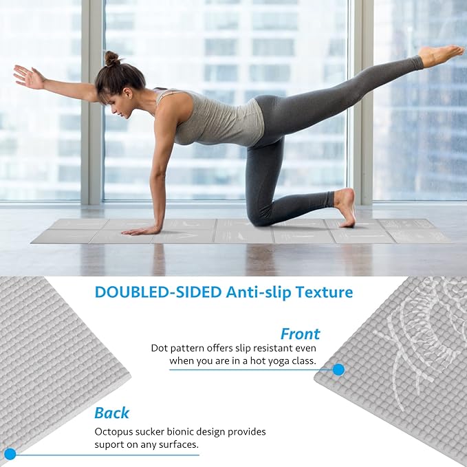 Foldable Yoga Mat for Women, Non Slip Exercise Mat for Home Gym, 5mm Travel Yoga Mats Set With Stretch Strap for Yoga Pilates and Fitness, 68"L x 24"W x 0.2 Inch Thick