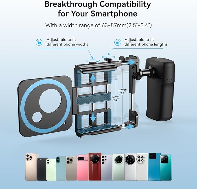 APEXEL Universal Phone Rig Video Kit. Aluminum Handheld Smartphone Vlogging Cage with Rechargeable Handle Wireless Bluetooth Shutter, Phone Stabilizer for Videomaker Compatible with iPhone/Android.