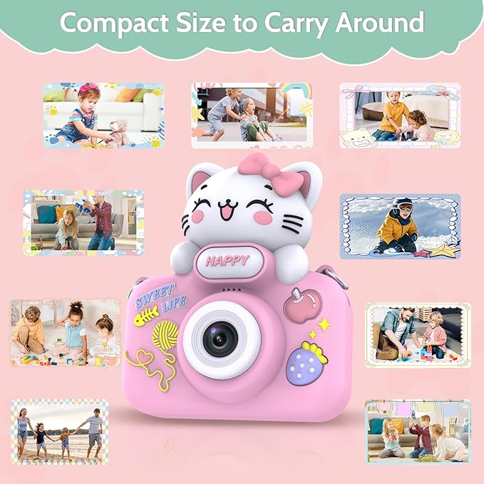Kids Camera for Age 3-8, Kids Digital Camera Toddler Camera for 9 10 11 12 Years Old Birthday Gifts, 1080P Video Camera with Cute Protective Cover & 16GB SD Card