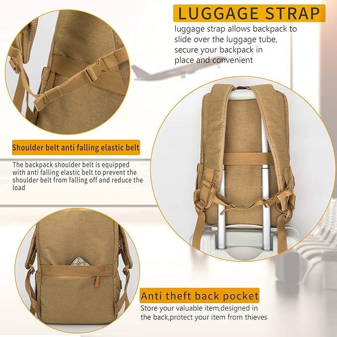 NOBLEMAN Large Laptop Backpack, Modern Water Resistent Travel Business Computer Backpacks with Multi-Compartment Pockets, Fits15.6 Inch Laptop Backpack with USB Charging Port Men Women(Khaki Plus