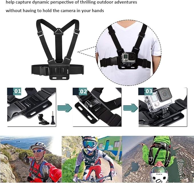 TEKCAM 4 in 1 Chest Strap and Head Mount for Gopro Hero 12, 11, 10, AKASO EK7000, Brave 4, V50, Dragon Touch, WOLFANG Action Cameras