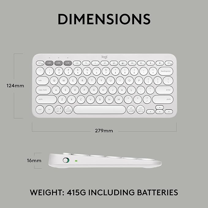 Logitech Pebble Keys 2 K380s, Multi-Device Bluetooth Wireless Keyboard with Customizable Shortcuts, Slim and Portable, Easy-Switch for Windows, macOS, iPadOS, Android, Chrome OS - Tonal White