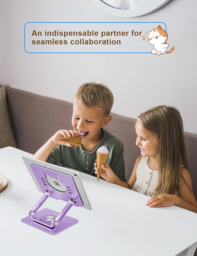 Tablet Stand 360° Rotating Aluminum Holder - Adjustable, Portable & Foldable Monitors Stand for iPads, Compatible with 4-13.3" Tablets, Purple