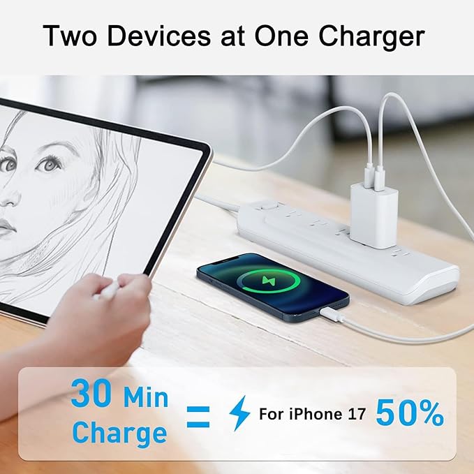 iPhone 17 Fast Charger Block,2in1 Dual Port USB C Power Delivery Charger Fast Chargers Wall Type C Chargers Plug Adapter Compatible iPhone 17/17 Pro/17 Pro Max/16 Plus/16/15/14/13/12 Pro Max/11