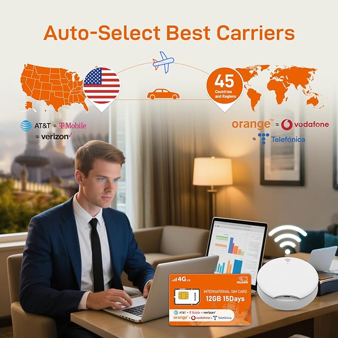 International Data SIM Card 12GB for 15 Days–4G LTE Coverage 45 Countries in USA,UK,Europe,Asia and Africa Prepaid Travel Data Only SIM for Unlocked WiFi Mobile Hotspot,Phones and Tablet–No Contract