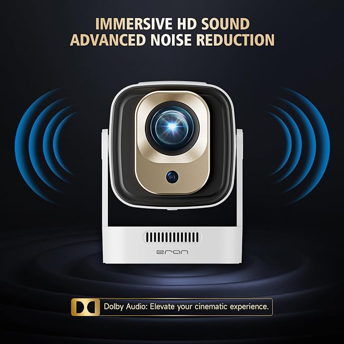 Mini Projector with WiFi & Bluetooth - 4K Supported Portable Smart Projector, Auto Focus 1080P, 5W Speaker, Built-in Apps, Voice Control for Indoor/Outdoor Movies