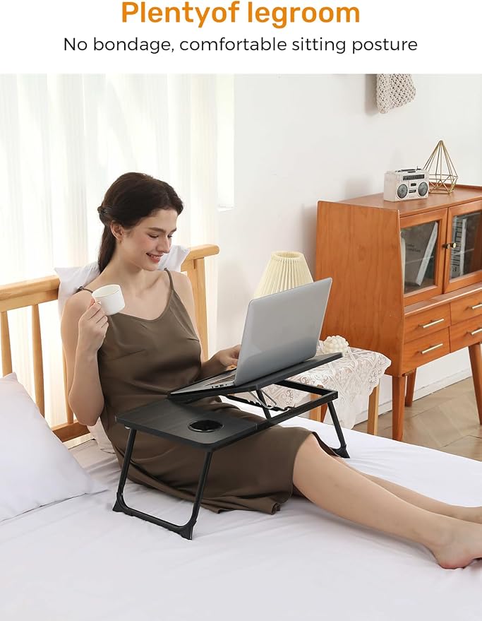 Lap Desk for Couch/Sofa/Floor, 5-Angle Adjustable Bed Desk with Foldable Legs &Cup Holder, Light Weight Bed Tray Table for Writing/Eating/Reading, Portable Laptop Stand for Adults, Kids