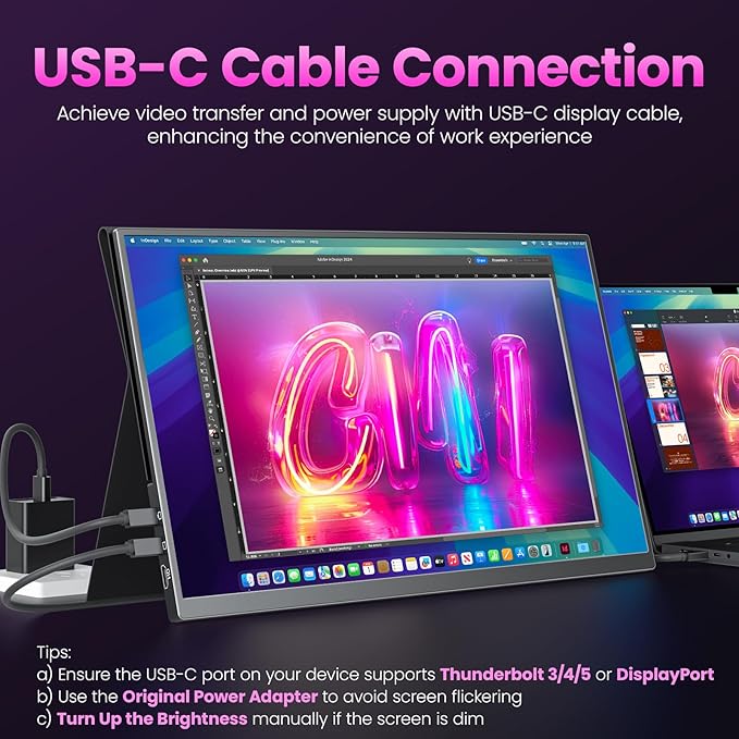 Large Portable Monitor 18.5 inch FHD 1920x1080p 100 Hz 130% sRGB HDR HDMI USB-C Portable Gaming Monitor VESA Compatible, External Second Screen for Laptop, MacBook, Surface, PC, Game Console