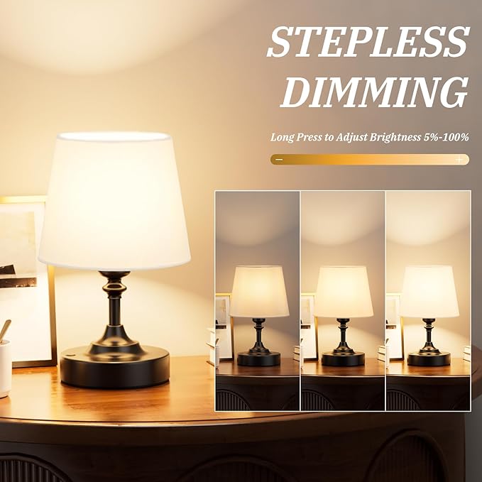 Kakanuo Mini Cordless Table Lamp Black - 1 Pack 4000mAH Battery Operated Lamp for Decor, 3000K Stepless Dimming Touch Control Rechargeable Lamp for Bedroom, Dining Table, Counter, Living Room