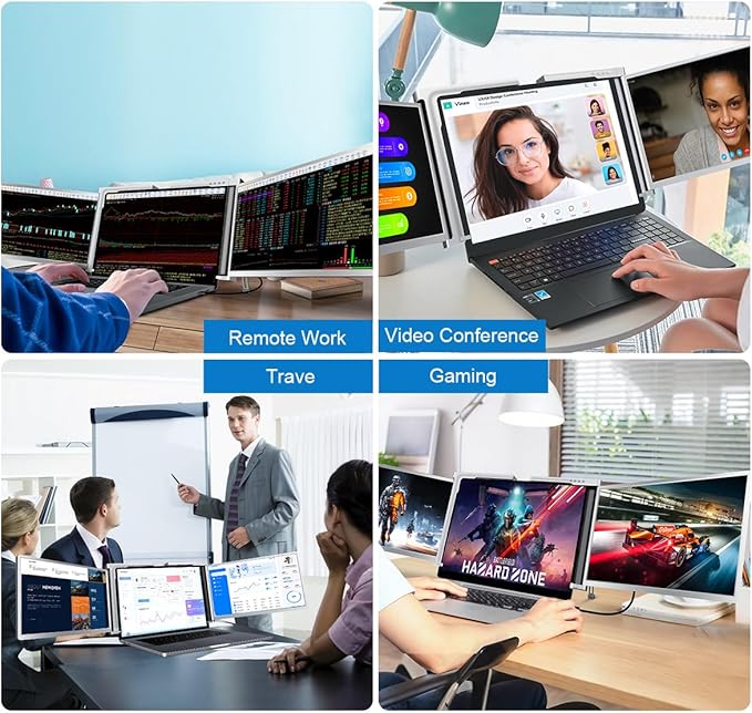 Laptop Screen Extender 14“ Monitors, Work for macOS [Included M1/M2 M3]，Windows, Triple Portable 1080P Tri-Screen USB A/Type C Portable Monitor for 14"-17.3" Laptop(1 Cable)