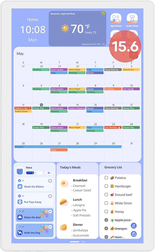 Digital Calendar+ 2: 15.6 Inch Wall Touch Screen Chore Chart Customize Dashboard Smart Electronic Calendar for Family Schedules Meal Planner Support App Store with Stand Wall Mount White