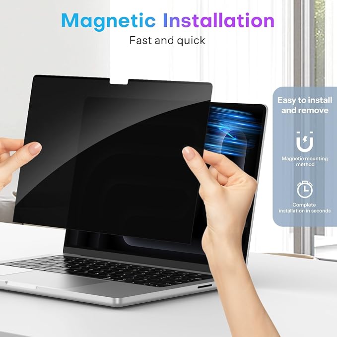 OMOTON Magnetic Privacy Screen for MacBook Pro 14 Inch (2021-2024, M1-M4, Pro, Max), Anti-Spy Filter, Matte Anti Glare Blue Light Protector, Easy Install & Remove
