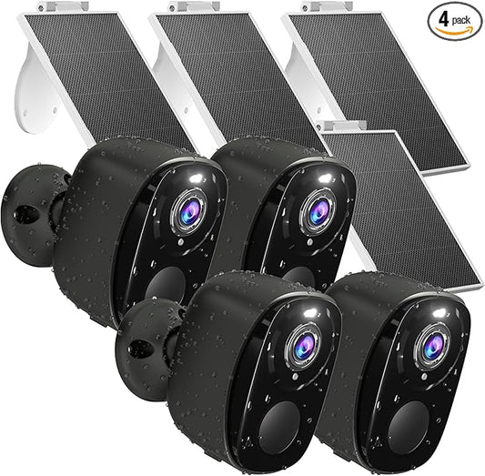 Solar Security Cameras Wireless Outdoor 4Pack, 5G&2.4G WiFi Cameras with Solar Panel,2K Camera for Home Security with AI Detection, Siren,Color Night Vision, 2-Way Talk, IP65, Works/Alexa, Cloud/SD