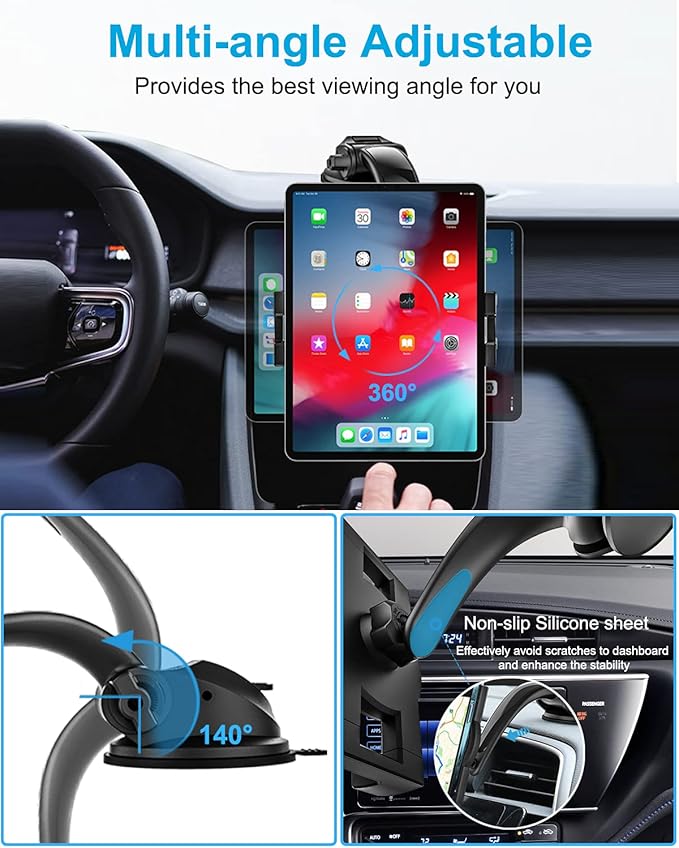 woleyi Car Dashboard Tablet Mount, Car Dash Tablet Holder with Strong Sticky Gel Suction Cup, Compatible with iPad Pro/Air/Mini, Galaxy Tabs/Z Fold, Fire HD, More 4.7-13" Cell Phones and Tablets