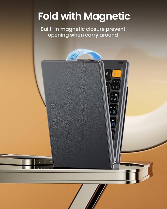 ProtoArc Foldable Compact Keyboard, XK04 Portable Bluetooth Keyboard with PU Leather Cover, Pocket-Sized Wireless Travel Keyboards for iPad, iPhone, Smartphone, Tablet and Laptop- Gray