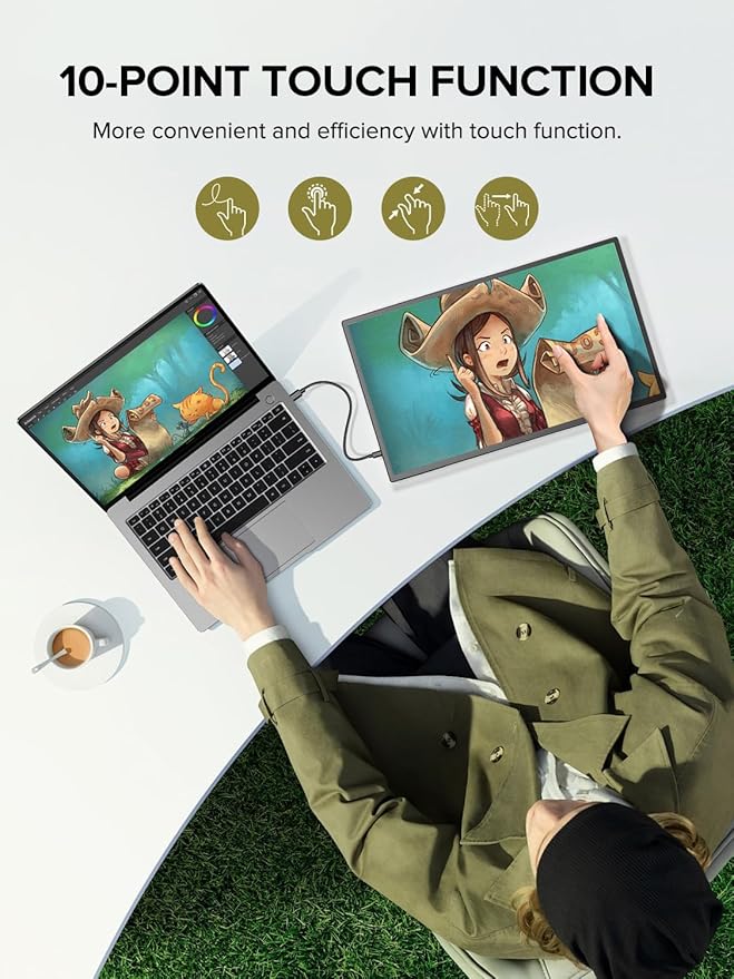 Portable Monitor Touchscreen 21.5 inch 120hz, FHD 1080P Portable Gaming Monitor w/VESA Kickstand HDR Speakers USB C Mini HDMI for Phones PC Gaming Devices, Travel Second Screen for Business