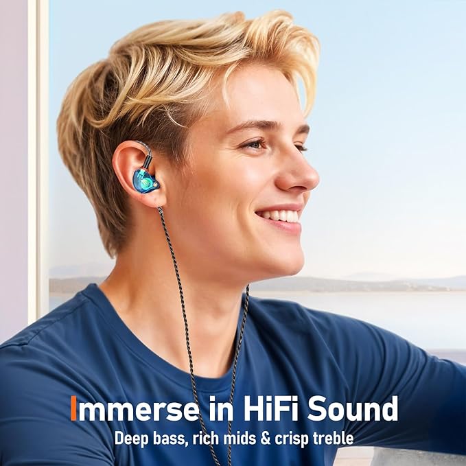 Vibes 202M Wired Earbuds - HiFi in Ear Monitor Headphones - Noise-Isolating Ear Buds w/ Mic - Clear Sound, Deep Bass & Comfort-Fit Gaming Earphones - MMCX to 3.5mm & Silver Plated Cord, Carrying Case