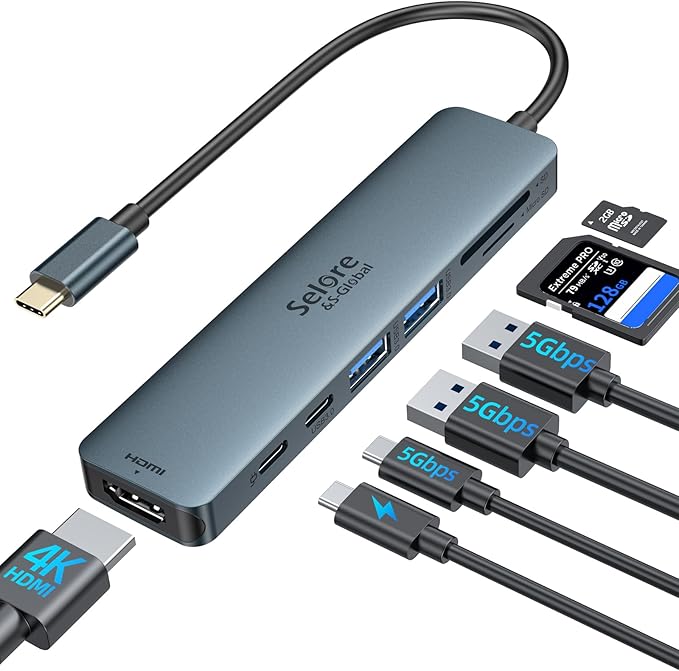 USB C Hub HDMI Adapter for MacBook Pro/Air, 7 in 1 USBC Dongle with HDMI, SD/TF Card Reader, USB C Data Port,100W PD, and 2 USB 3.0 Compatible for MacBook Pro/Air, Dell XPS, Lenovo Thinkpad.