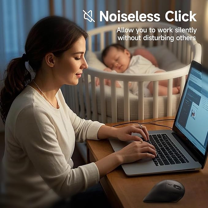 SANWA Multi Device Ergonomic Vertical Mouse, Silent Click, 5 Programmable Buttons, 2 Bluetooth 5.0 + 2.4G Wireless Ergo Mice for Medium Large Hands, Compatible with Windows, Mac OS, Laptop, PC, Black