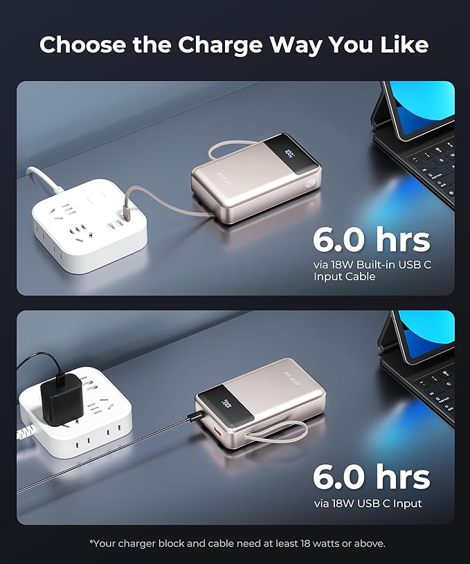 Portable-Charger-Power-Bank Travel Essentials Battery Pack USB C 30000mAh Built in Cable 22.5W Phone Fast Charging Powerbank Compatible with iPhone 16 15 14 13 12 11 iPad Google Xiaomi (Gold)