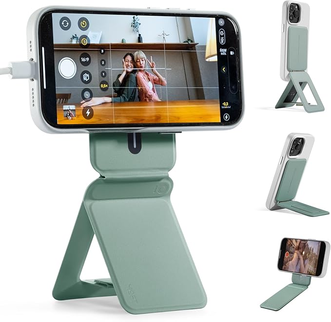 MOFT Phone Tripod Stand Selfie Stick for iPhone, Multi-Angles iPhone Stand, Lightweight & Portable Phone Holder, Strong Magnets, MOVAS Vegan Leather, Travel Essentials, Seafoam (Without Card Slot)